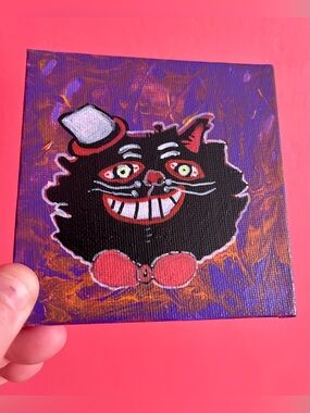 Original Whimsical Retro Halloween Black Cat w/ Top Hat & Bow Tie Fluid Art Deco